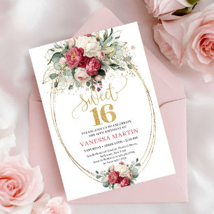 Invitation d'anniversaire Sweet 16 Floral Rouge Cl
