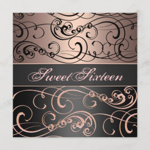 Invitation d'anniversaire Sweet 16 Noir/Tourbillon