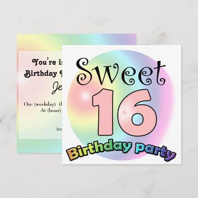 Invitation d'anniversaire Sweet 16 personnalisée (Devant / Derrière)