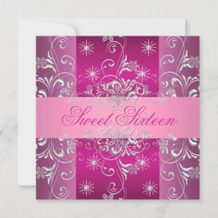 Invitation d'anniversaire Sweet 16 rose chaud/blan