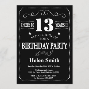 Invitation d'anniversaire Tableau noir blanc