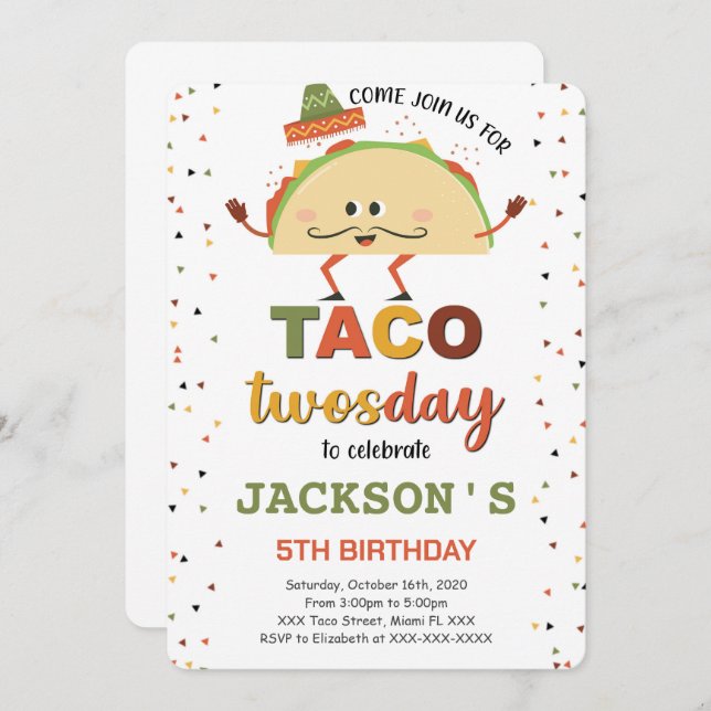 Invitation d'anniversaire Taco (Devant / Derrière)