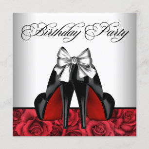 Invitation d'anniversaire talon haut rose rouge fe