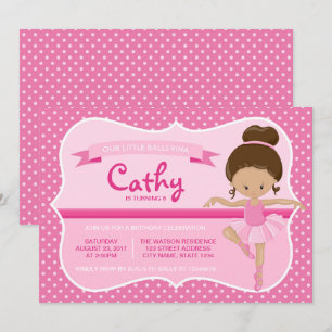 Invitation d'anniversaire Tan Pink Ballerina