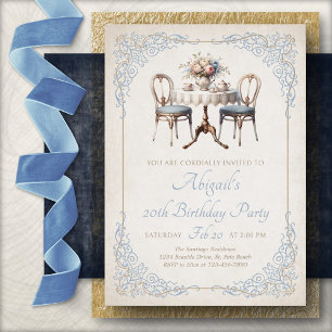 Invitation d'anniversaire Tea Party Bleu