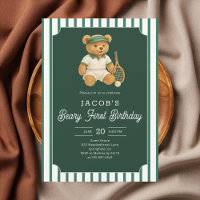 Invitation d'anniversaire Tennis Preppy Bear 1ère