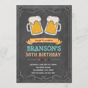 Invitation d'anniversaire thème bière tableau noir