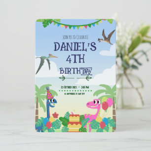 Invitation d'anniversaire thème dinosaure coloré