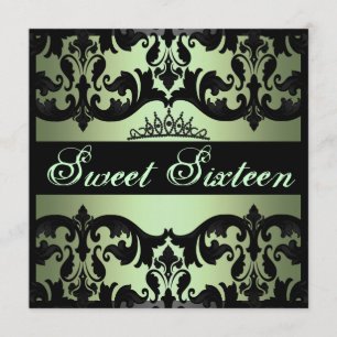 Invitation d'anniversaire Tiara Green Sweet16 Dama