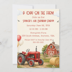 Invitation d'anniversaire tracteur rouge aquarelle