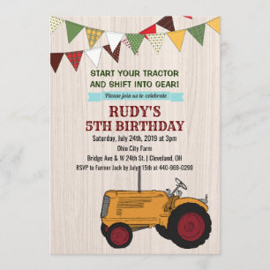 Invitation d'anniversaire tracteur vintage TOUT ÂG