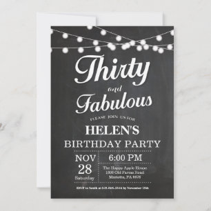 Invitation d'anniversaire trente et fabuleux table