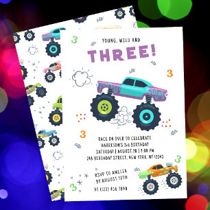 Invitation d'anniversaire Troisième Monster Truck 