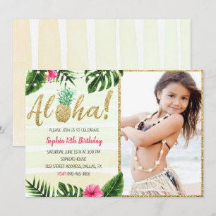 Invitation D'Anniversaire Tropical Feuille Avec Ph