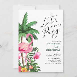 Invitation d'anniversaire tropical hawaïen rose po