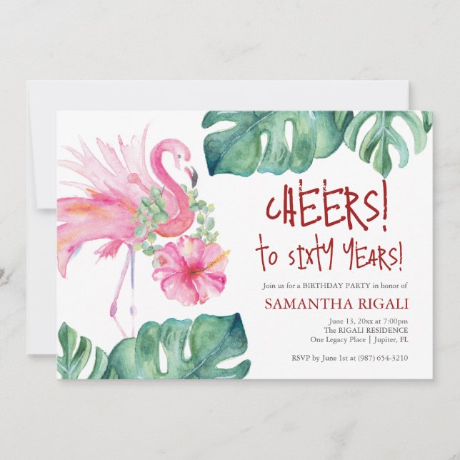 Invitation d'anniversaire tropical pour 60ème (Devant)