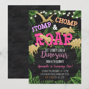 Invitation d'anniversaire tropicale de Girl Dinosa