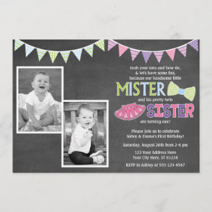 Invitation d'anniversaire Twins - Tutus et Cravate