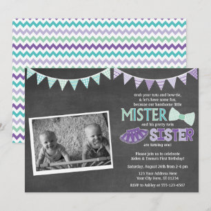 Invitation d'anniversaire Twins Tutus et Cravates