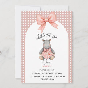 Invitation d'anniversaire un an peluche rose