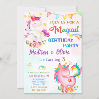 Invitation d'anniversaire Unicorn pour filles Magi