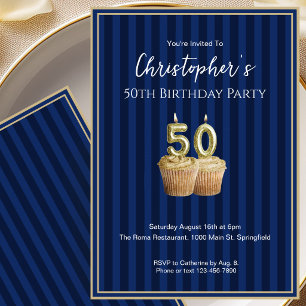 Invitation d'anniversaire unique bleu or pour ses
