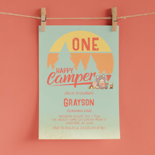 Invitation d'anniversaire verte pour un campeur he