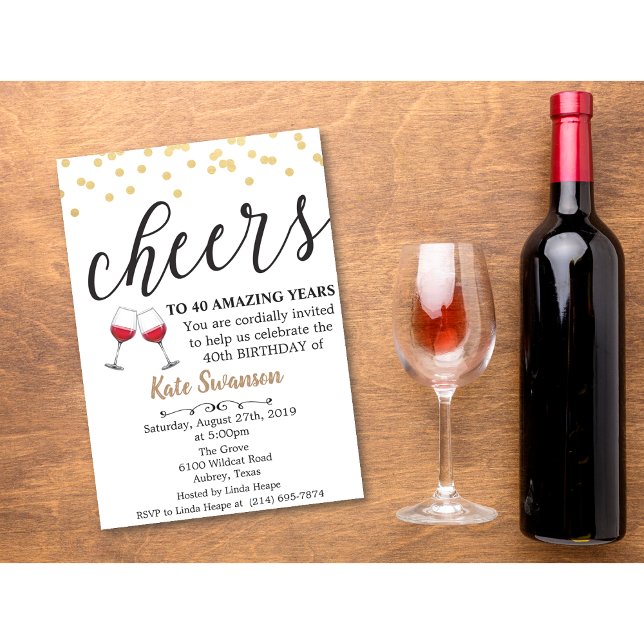 Invitation d'anniversaire vin Cheers - Tous âges (Créateur téléchargé)
