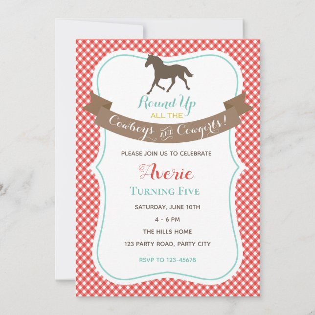 Invitation d'anniversaire Vintage à la ferme (chev (Devant)