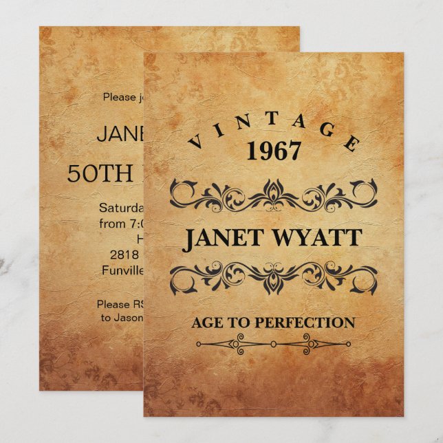 Invitation d'anniversaire Vintage à tout âge (Devant / Derrière)