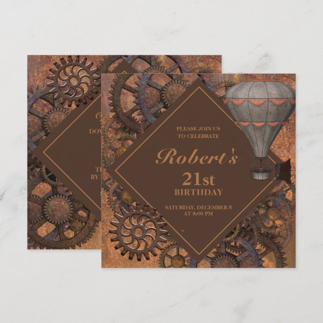 Invitation d'anniversaire Vintage à vapeur industr (Devant / Derrière)