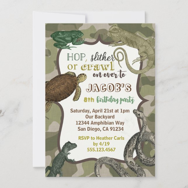 Invitation d'anniversaire Vintage d'animal de rept (Devant)