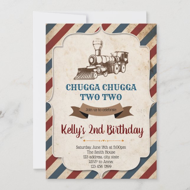 Invitation d'anniversaire vintage du train (Devant)