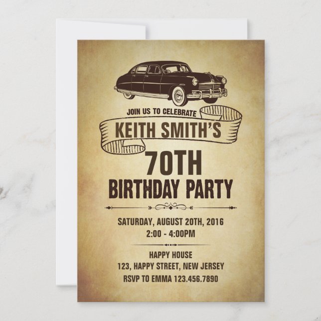 Invitation d'anniversaire vintage - N'importe quel (Devant)