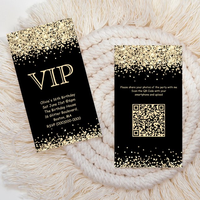 Invitation d'anniversaire VIP noir QR Code Photo P (Créateur téléchargé)