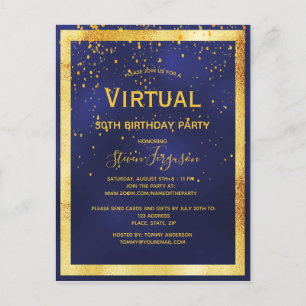 Invitation d'anniversaire virtuel bleu or