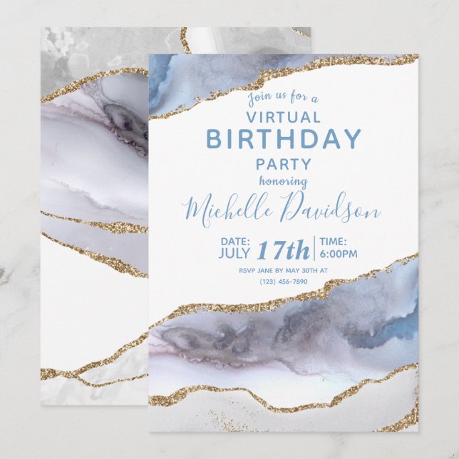 Invitation d'anniversaire virtuelle Blue & Gold Ag (Devant / Derrière)