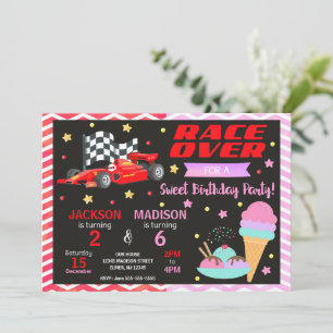 Invitation d'anniversaire voiture de course rouge 