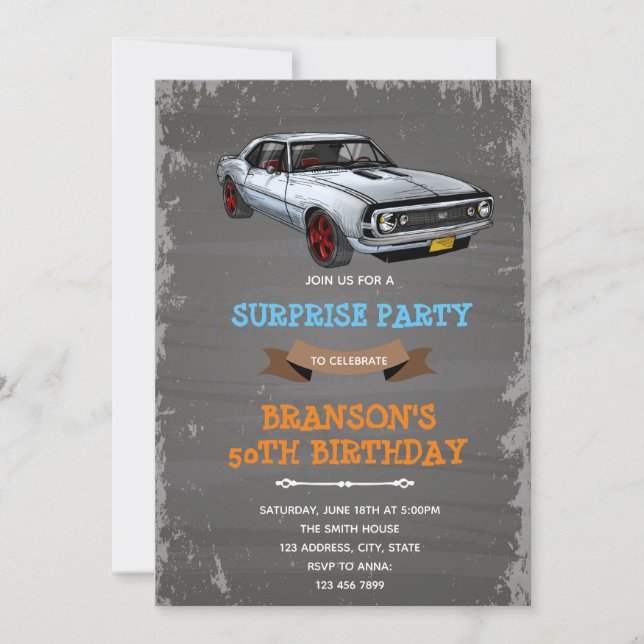 Invitation d'anniversaire voiture rétro camaro (Devant)