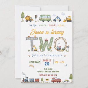 Invitation d'anniversaire Watercolor Transportatio