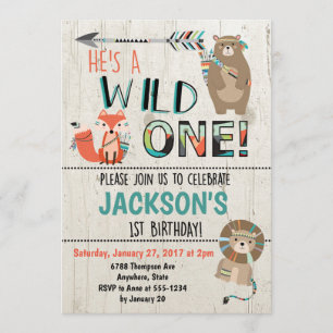 Invitation d'anniversaire Wild One - Animaux triba
