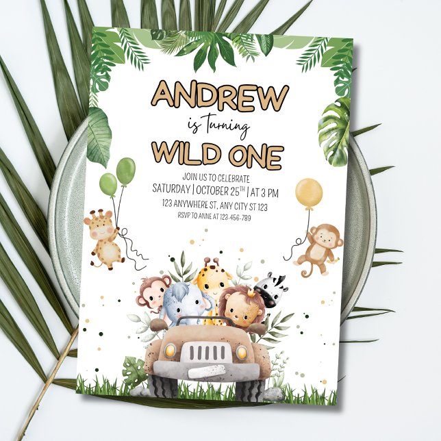 Invitation d'anniversaire Wild One garçon, Animaux (Créateur téléchargé)