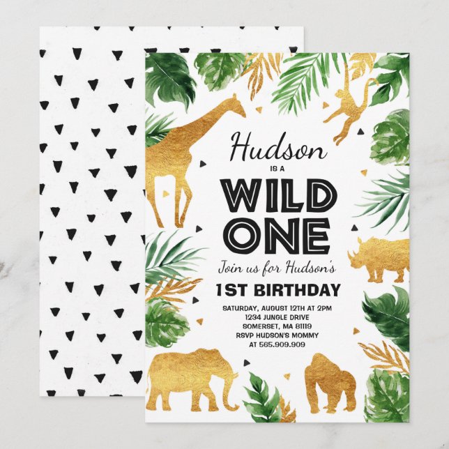Invitation d'anniversaire Wild One Safari Animaux  (Devant / Derrière)