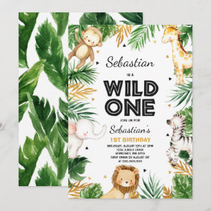 Invitation d'anniversaire Wild One Safari Animaux 