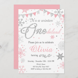 Invitation d'anniversaire Winter Onederland Argent