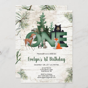 Invitation d'anniversaire Winter Woodland - 1er an