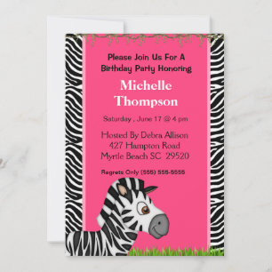 Invitation d'anniversaire Zebra