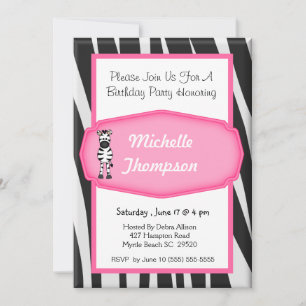 Invitation d'anniversaire Zebra
