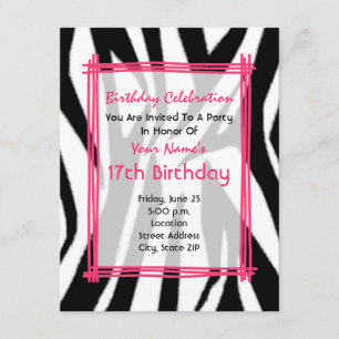 Invitation D'Anniversaire Zebra Print Et Hot Pink