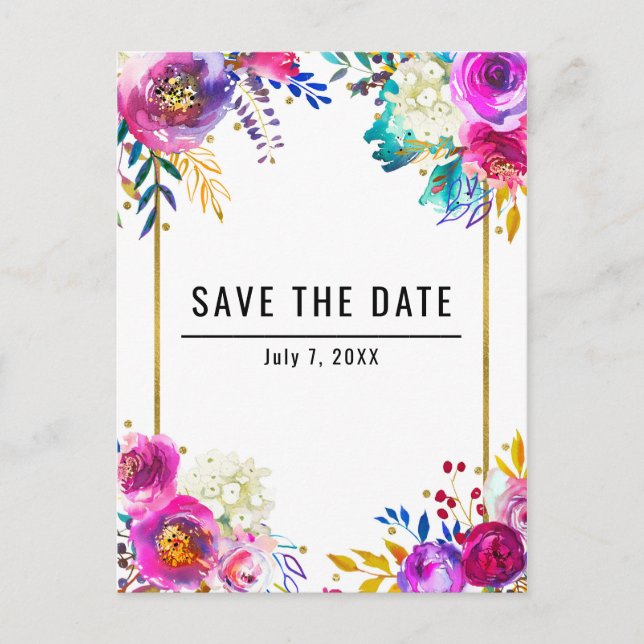 Invitation d'annonce de mariage aquarelle florale  (Devant)